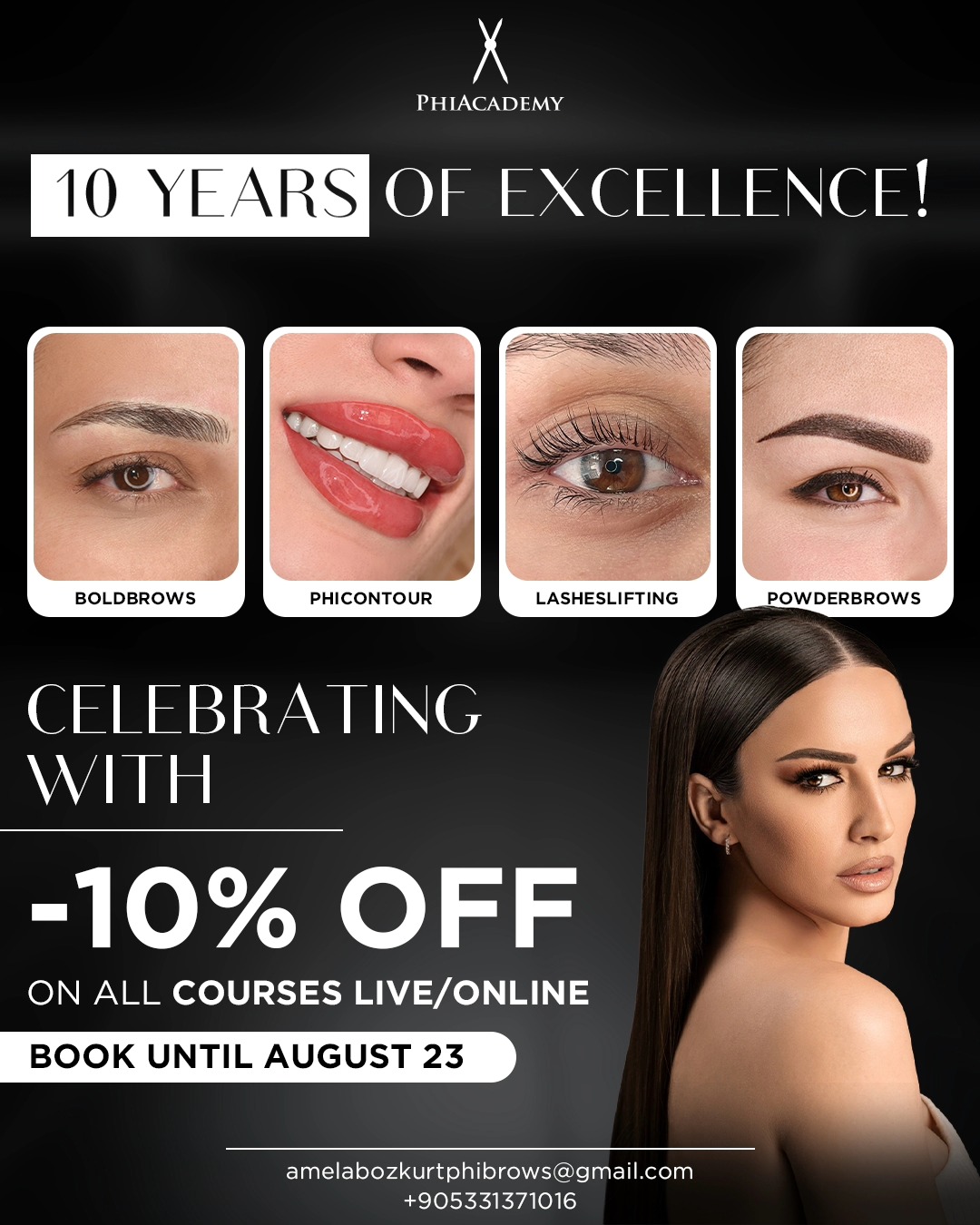 PHI Academy 10 years of excellence offer — boldbrows, phicontour, lashes lifting and powderbrows
